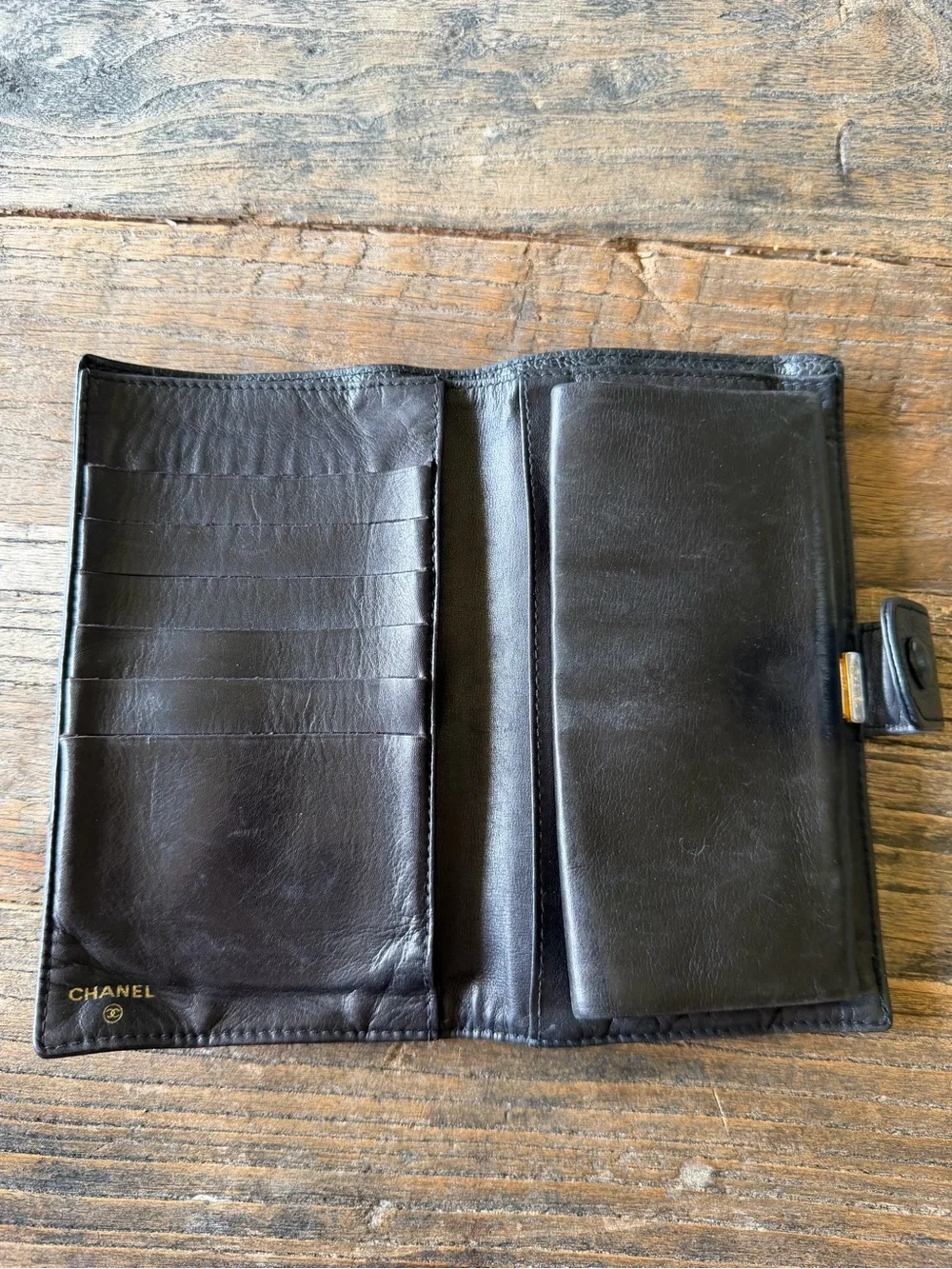 CHANEL Black Quilted Caviar Leather CC Fold Wallet